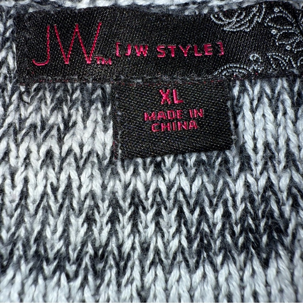 JW Boho Black and White Women's Open front fringed Cardigan size XL - Picture 4 of 5